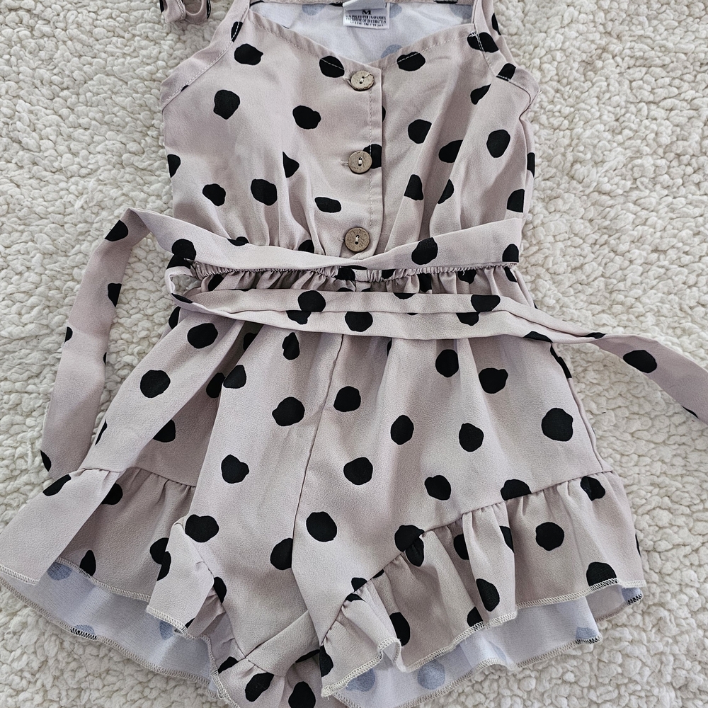 Cream and Black Polka Dot Jumpsuit with Ruffle Details